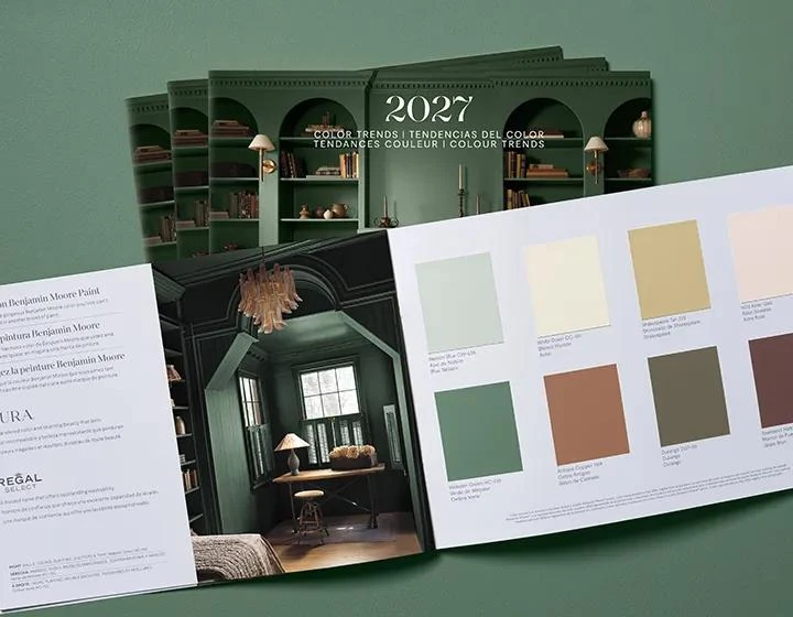 Benjamin Moore’s Color Trends 2027 brochure opened to the eight-color palette